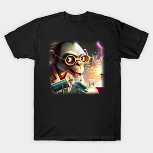 Mad monkey scientist experimenting T-Shirt